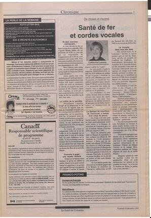 Le Soleil de Colombie, December 18, 1992, page 7
