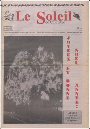 Le Soleil de Colombie, December 18, 1992, page 1