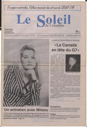 Le Soleil de Colombie, December 11, 1992, page 1