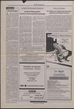 Le Soleil de Colombie, November 27, 1992, page 2