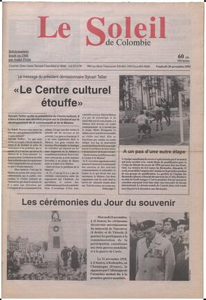 Le Soleil de Colombie, November 20, 1992, page 1