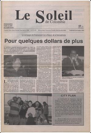 Le Soleil de Colombie, November 6, 1992, page 1