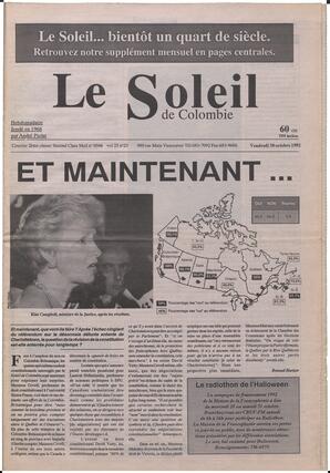 Le Soleil de Colombie, October 30, 1992, page 1