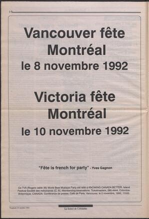 Le Soleil de Colombie, October 23, 1992, page 10