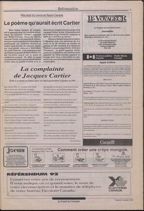 Le Soleil de Colombie, October 9, 1992, page 3