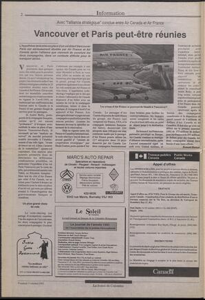 Le Soleil de Colombie, October 9, 1992, page 2