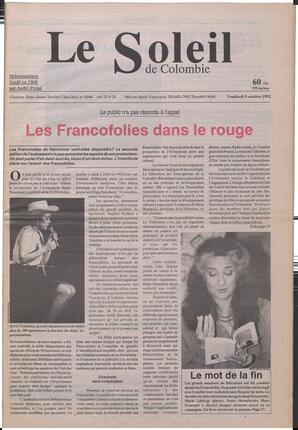 Le Soleil de Colombie, October 9, 1992, page 1