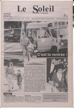 Le Soleil de Colombie, September 11, 1992, page 1