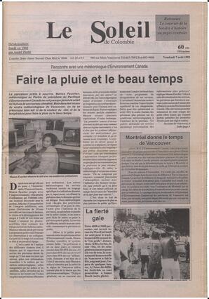Le Soleil de Colombie, August 7, 1992, page 1