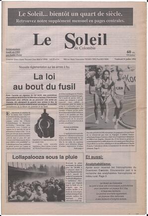 Le Soleil de Colombie, July 31, 1992, page 1