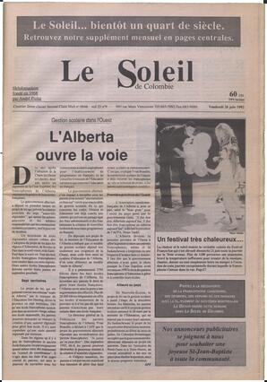 Le Soleil de Colombie, June 26, 1992, page 1