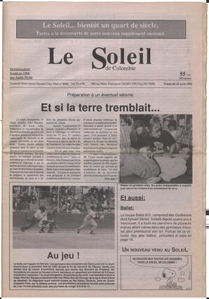 Le Soleil de Colombie, April 24, 1992, page 1
