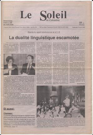 Le Soleil de Colombie, April 17, 1992, page 1