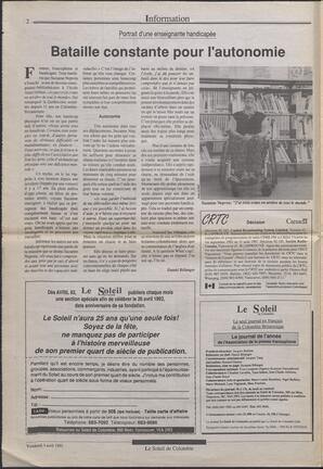 Le Soleil de Colombie, April 3, 1992, page 2