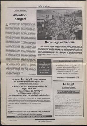Le Soleil de Colombie, March 27, 1992, page 2