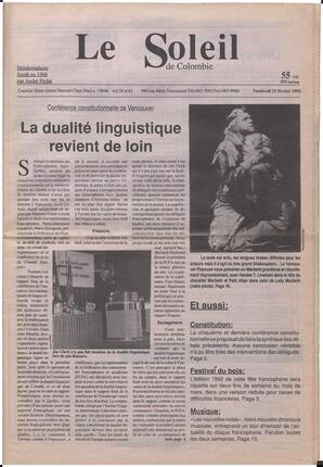 Le Soleil de Colombie, February 21, 1992, page 1