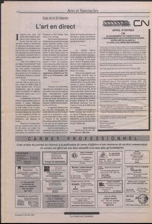 Le Soleil de Colombie, February 14, 1992, page 14