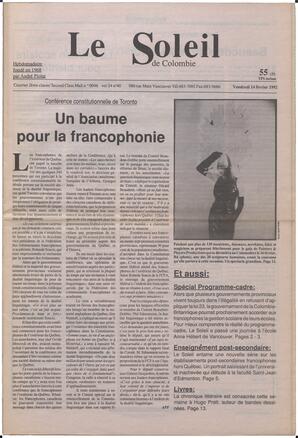 Le Soleil de Colombie, February 14, 1992, page 1
