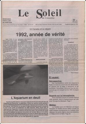 Le Soleil de Colombie, January 10, 1992, page 1