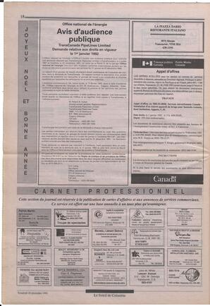 Le Soleil de Colombie, December 20, 1991, page 16