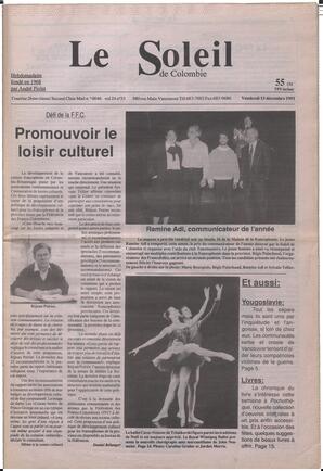 Le Soleil de Colombie, December 13, 1991, page 1