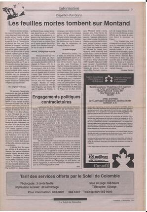 Le Soleil de Colombie, November 15, 1991, page 3