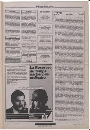 Le Soleil de Colombie, September 13, 1991, page 19