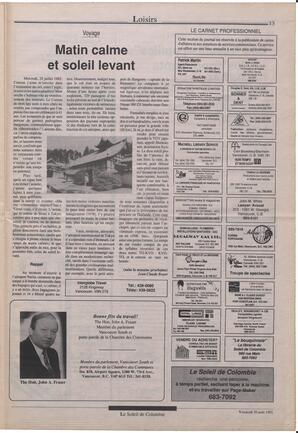 Le Soleil de Colombie, August 30, 1991, page 13
