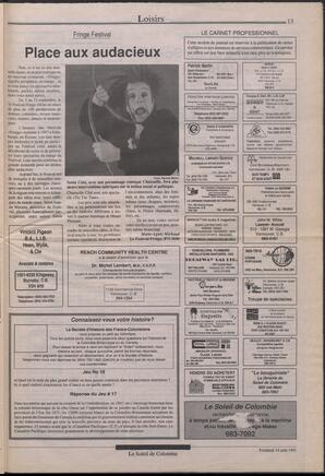 Le Soleil de Colombie, August 16, 1991, page 13