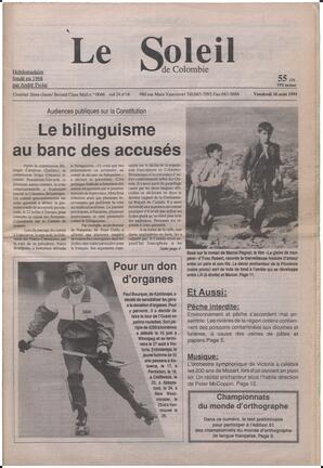 Le Soleil de Colombie, August 16, 1991, page 1