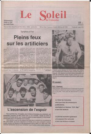 Le Soleil de Colombie, August 2, 1991, page 1