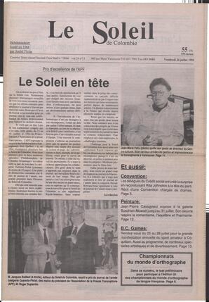 Le Soleil de Colombie, July 26, 1991, page 1