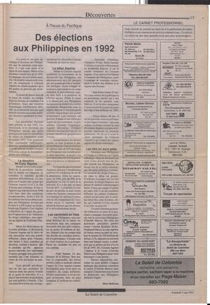 Le Soleil de Colombie, May 3, 1991, page 13