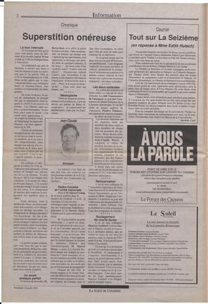 Le Soleil de Colombie, April 26, 1991, page 2