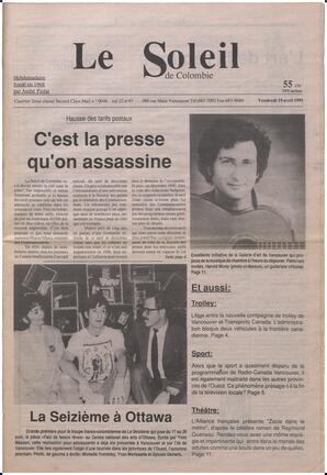 Le Soleil de Colombie, April 19, 1991, page 1