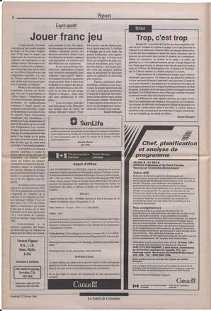 Le Soleil de Colombie, February 22, 1991, page 8