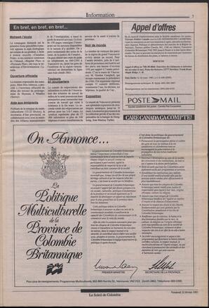 Le Soleil de Colombie, February 22, 1991, page 7