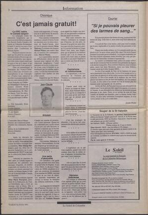 Le Soleil de Colombie, February 1, 1991, page 2