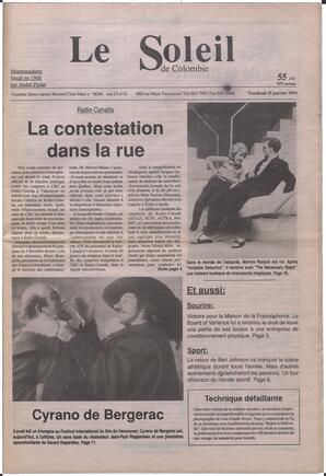 Le Soleil de Colombie, January 25, 1991, page 1