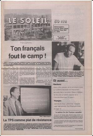 Le Soleil de Colombie, September 21, 1990, page 1