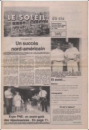 Le Soleil de Colombie, August 17, 1990, page 1