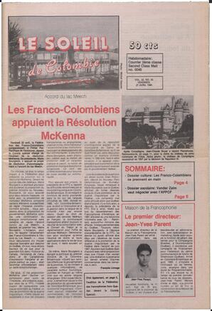 Le Soleil de Colombie, April 27, 1990, page 1