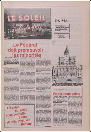 Le Soleil de Colombie, April 13, 1990, page 1