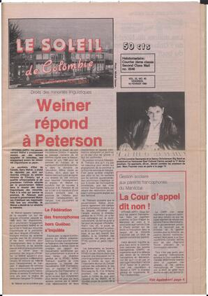 Le Soleil de Colombie, February 16, 1990, page 1