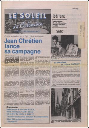 Le Soleil de Colombie, February 2, 1990, page 1