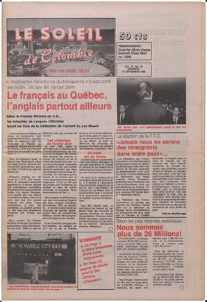 Le Soleil de Colombie, September 15, 1989, page 1