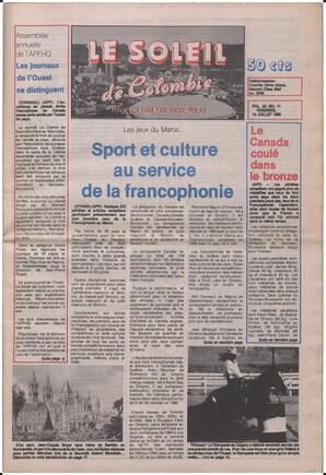 Le Soleil de Colombie, July 14, 1989, page 1