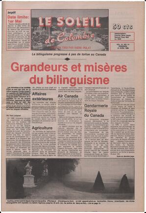 Le Soleil de Colombie, April 21, 1989, page 1