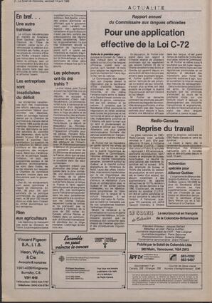 Le Soleil de Colombie, April 14, 1989, page 2