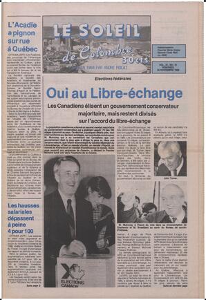 Le Soleil de Colombie, November 18, 1988, page 1